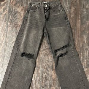 Wide leg ripped dark wash jeans Size S
